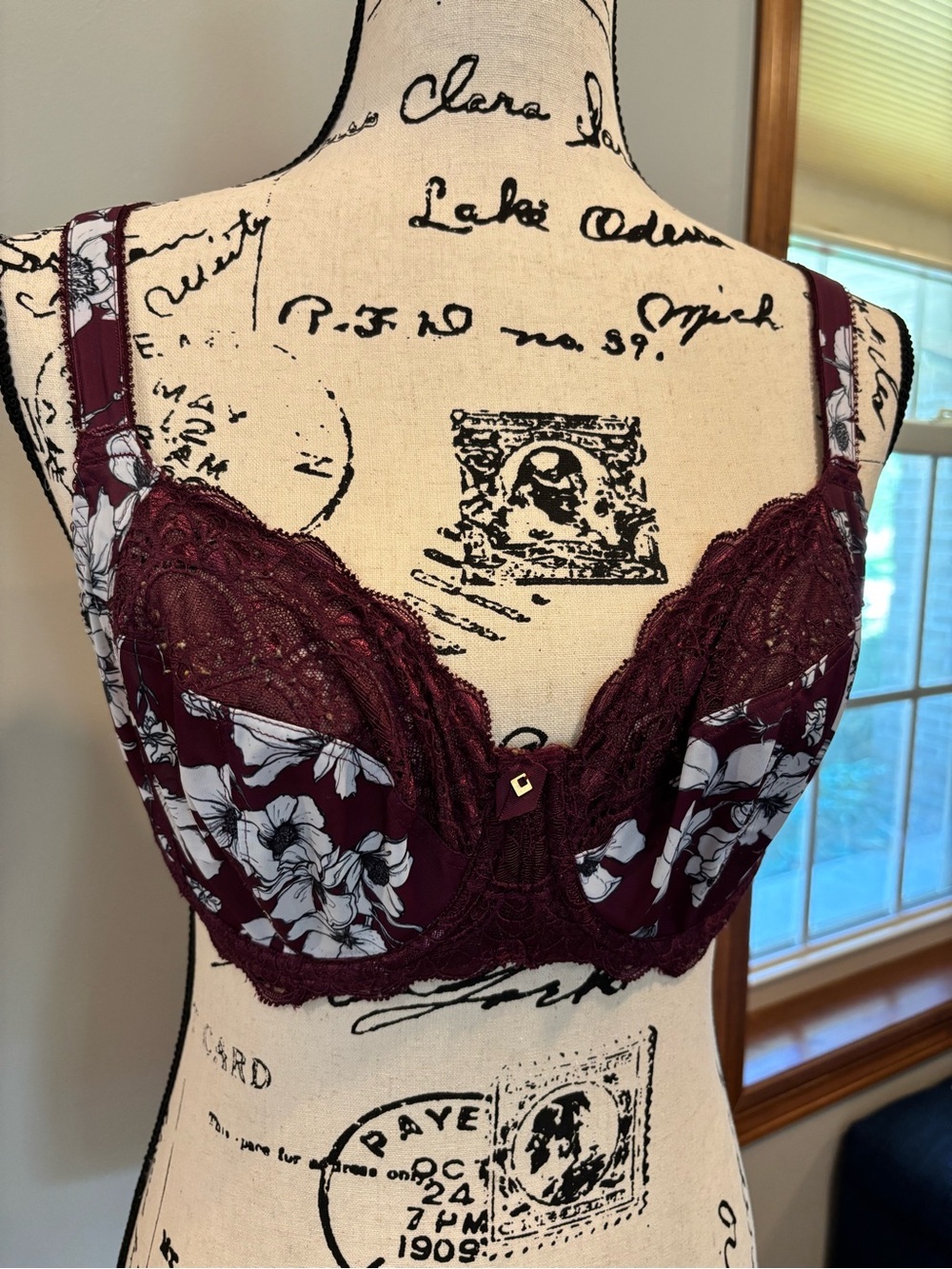 Fantasie Burgundy Floral Lace Underwire Bra